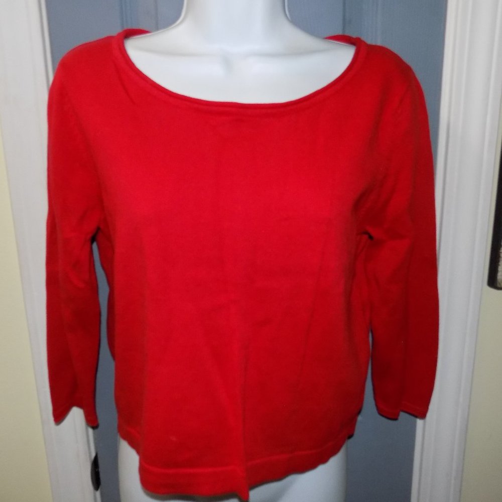 Rush Red Knit 3/4 Sleeve Crop Sweater Size M Women's NWOT